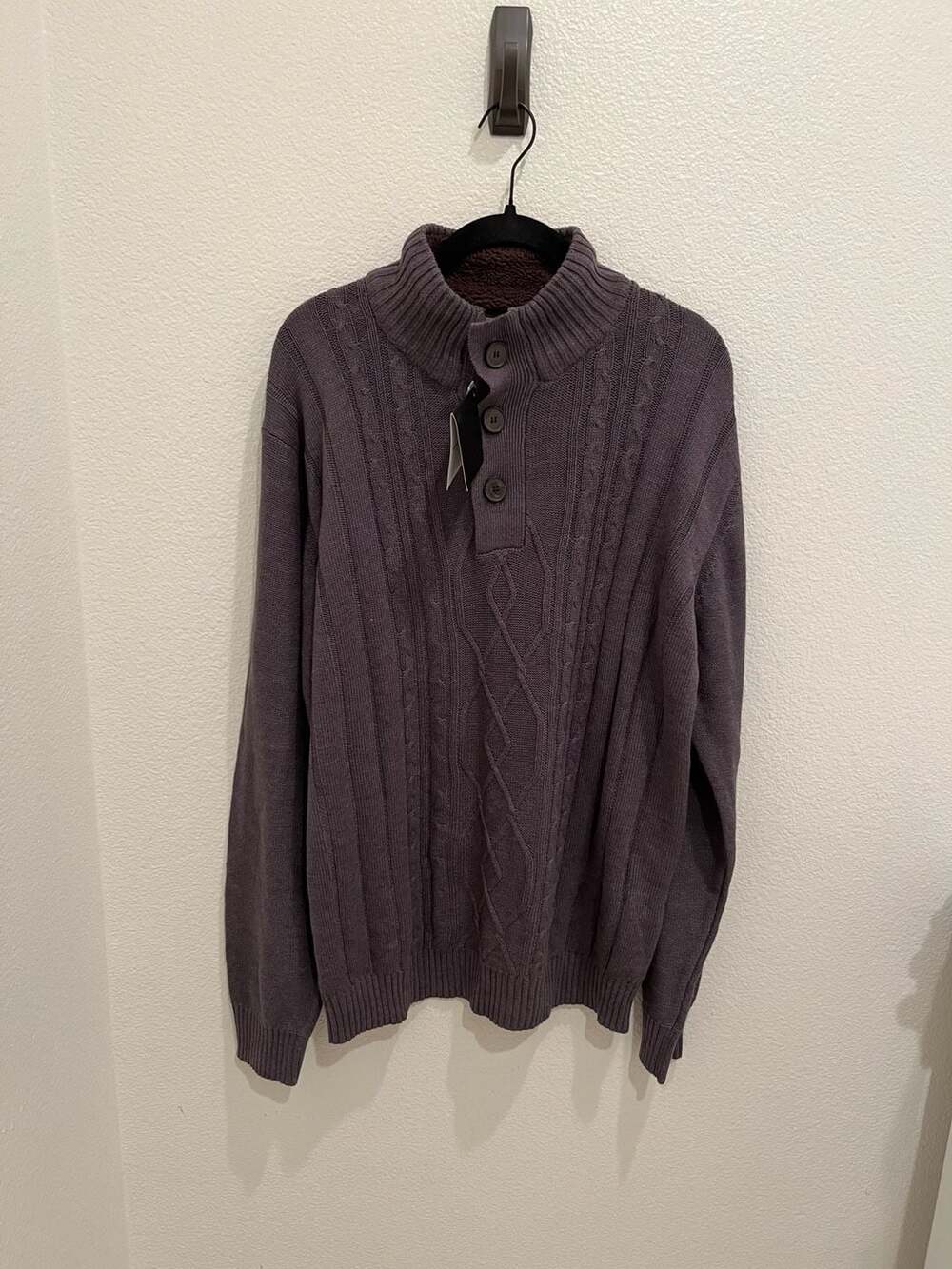 Tricots St. Raphael Men's Cable Knit Button Mock Neck Sweater, Size XL
